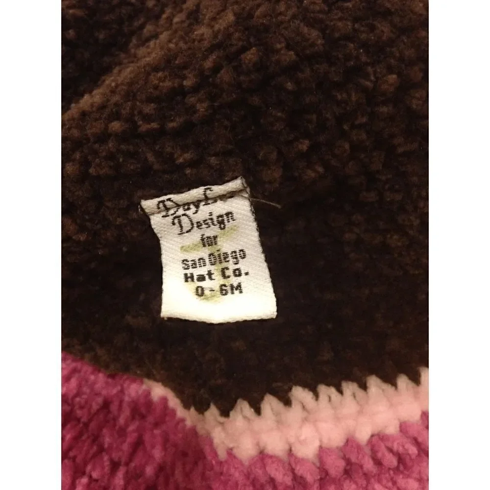 DayLee Design Owl Handmade Crocheted Hat Baby Girls 0-6 Months Brown Pink